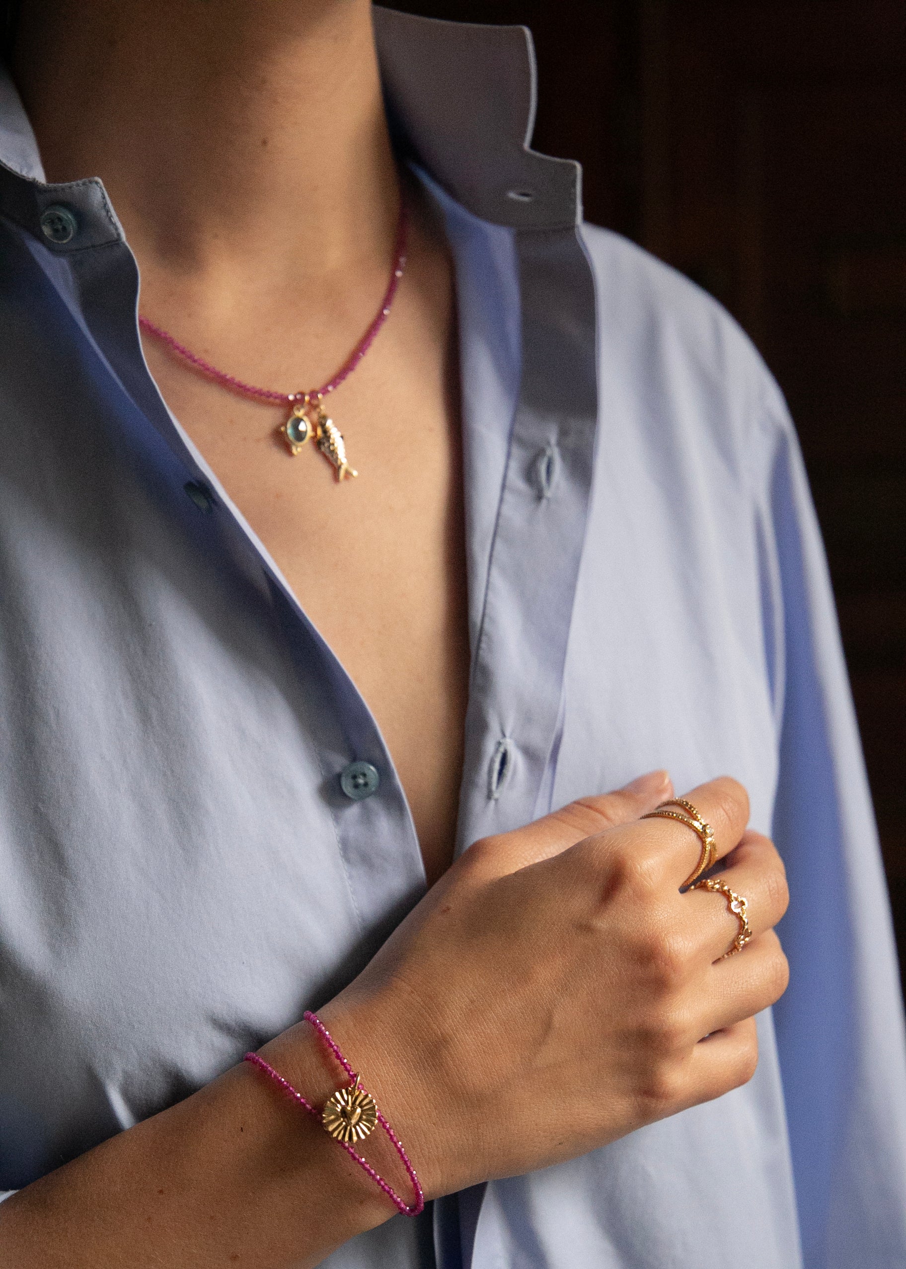 Collier en vermeil et perles rubis Talia