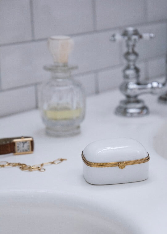 White porcelain soap box with organic soap