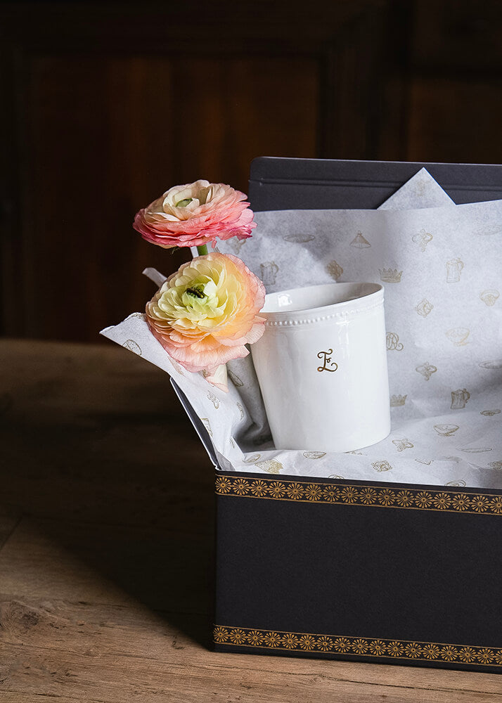 Set of 2 Louis XVI monogrammed porcelain latte cups