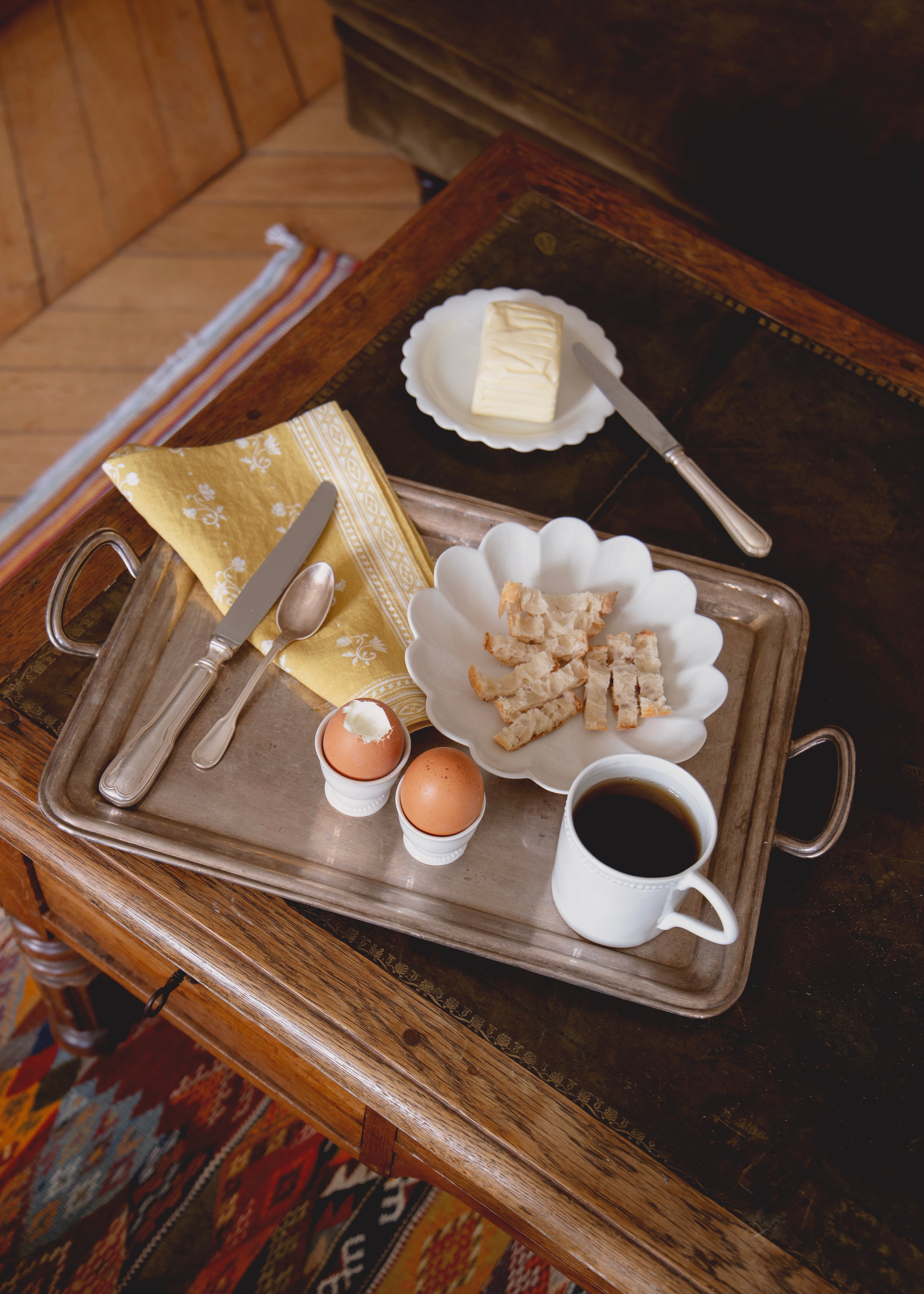 Henriette napkin in printed linen – Ochre