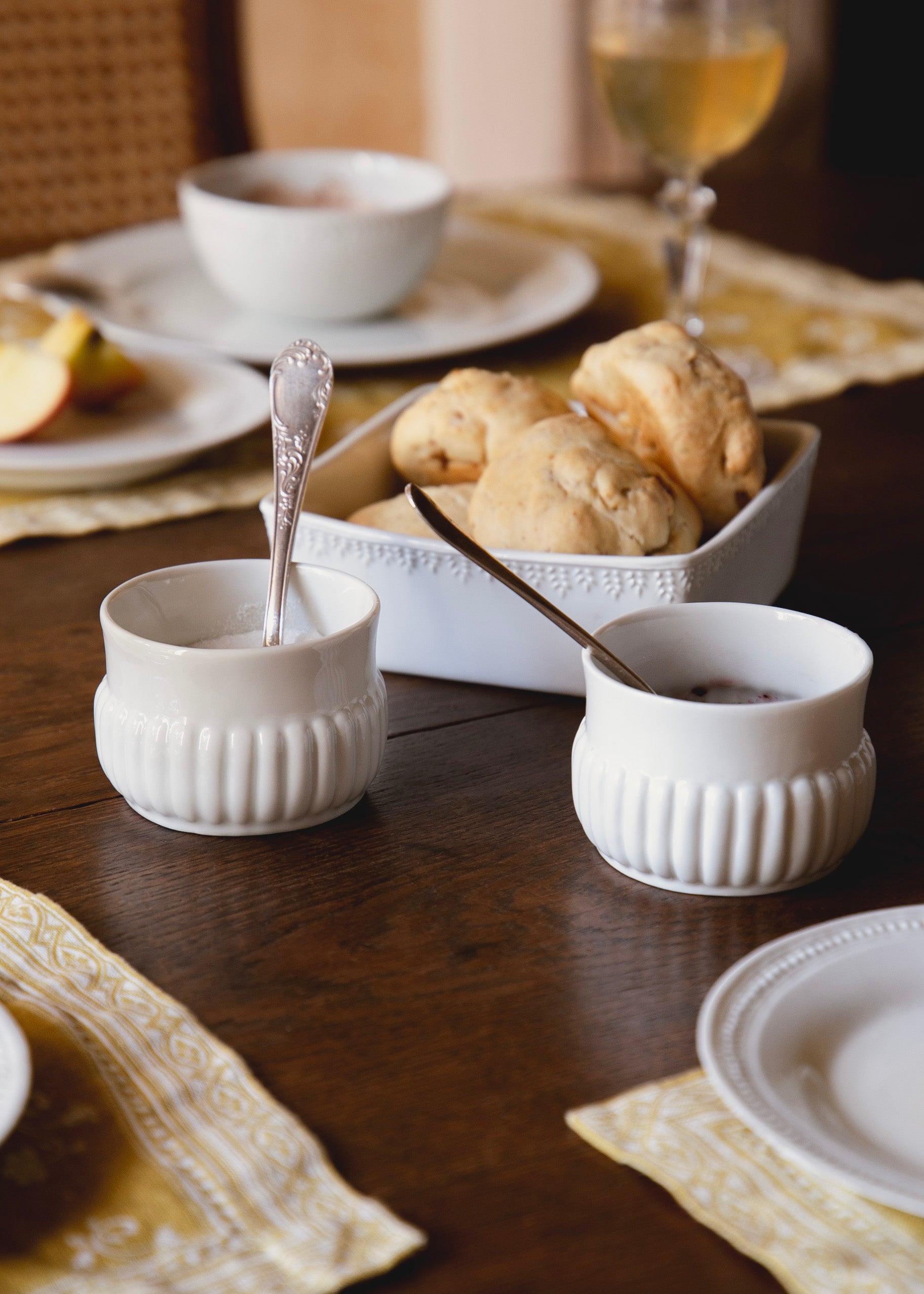 Godron ramekin in white porcelain
