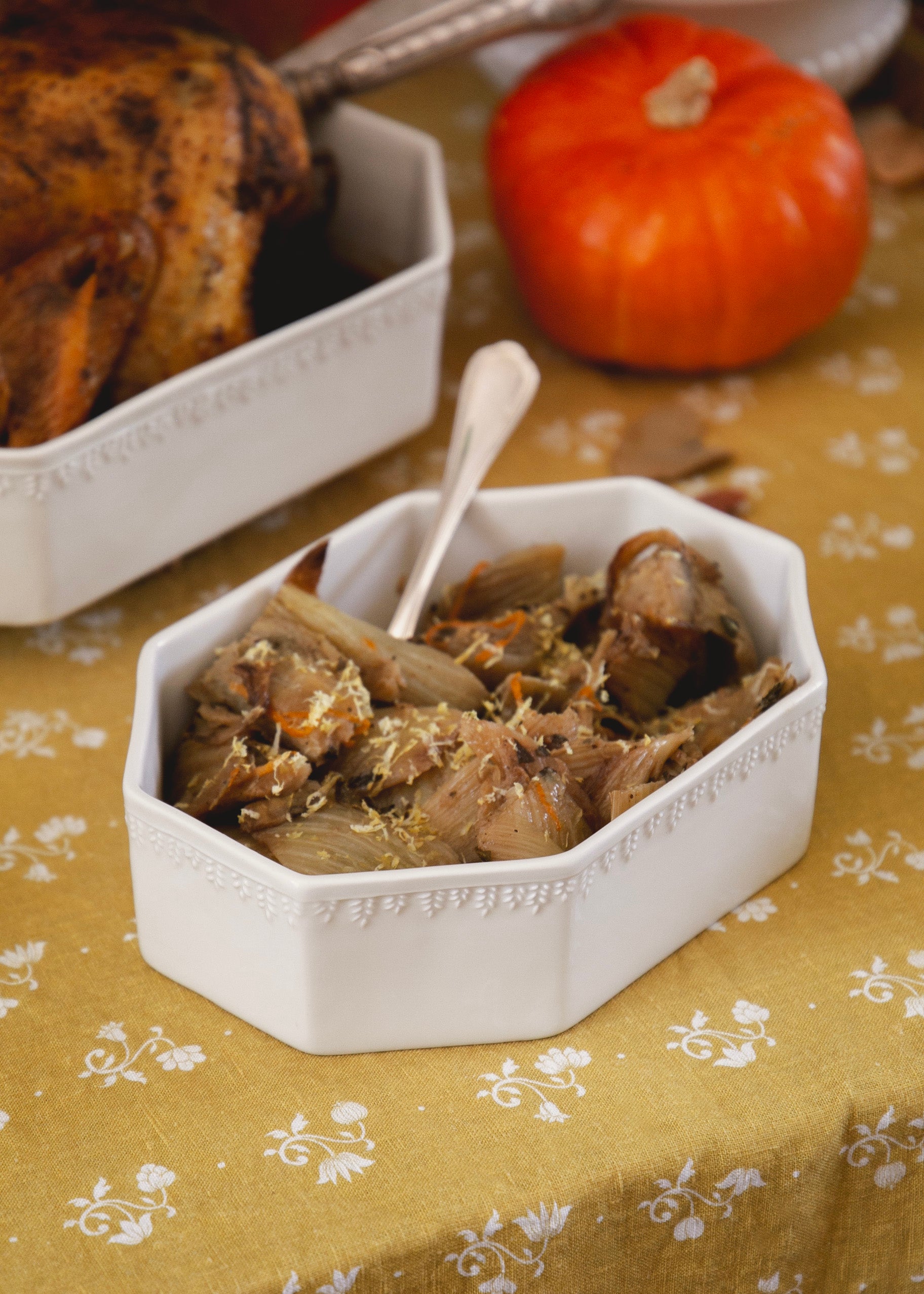 Small octagonal Demeter oven dish in white porcelain