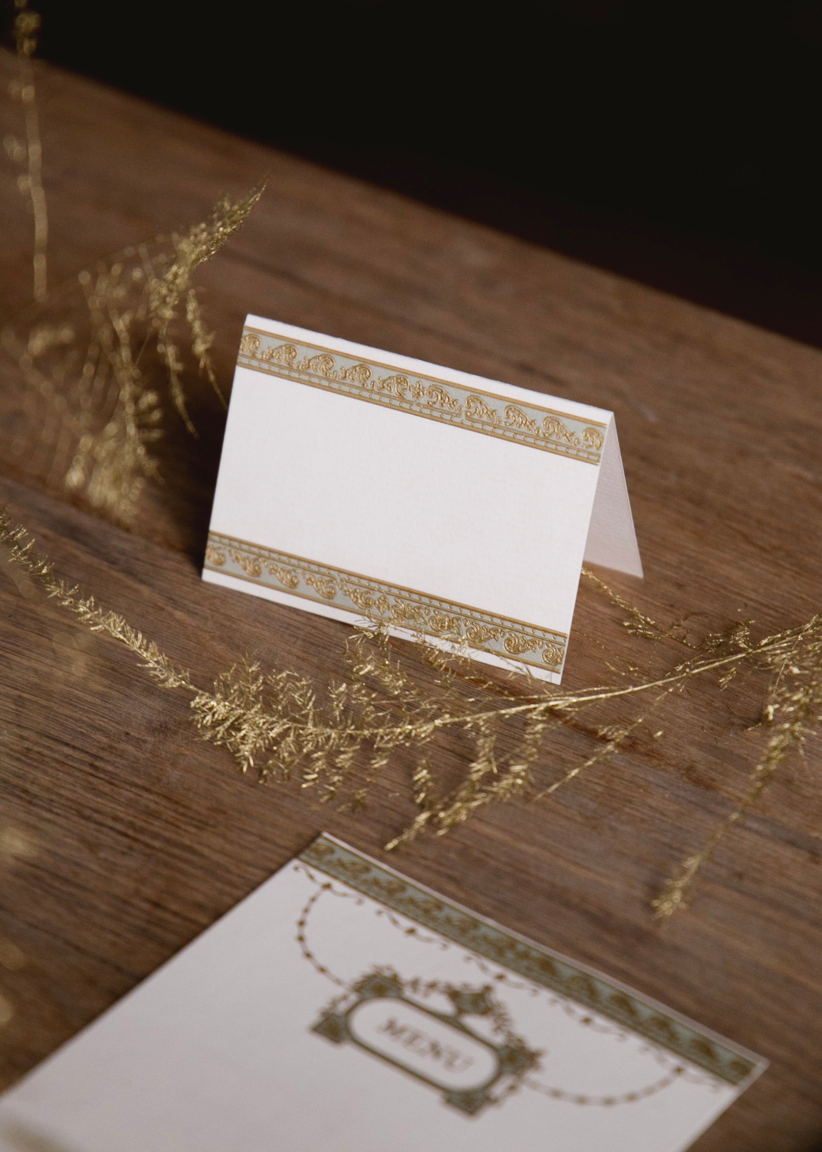 Reception stationery: Eugénie menu card and place cards