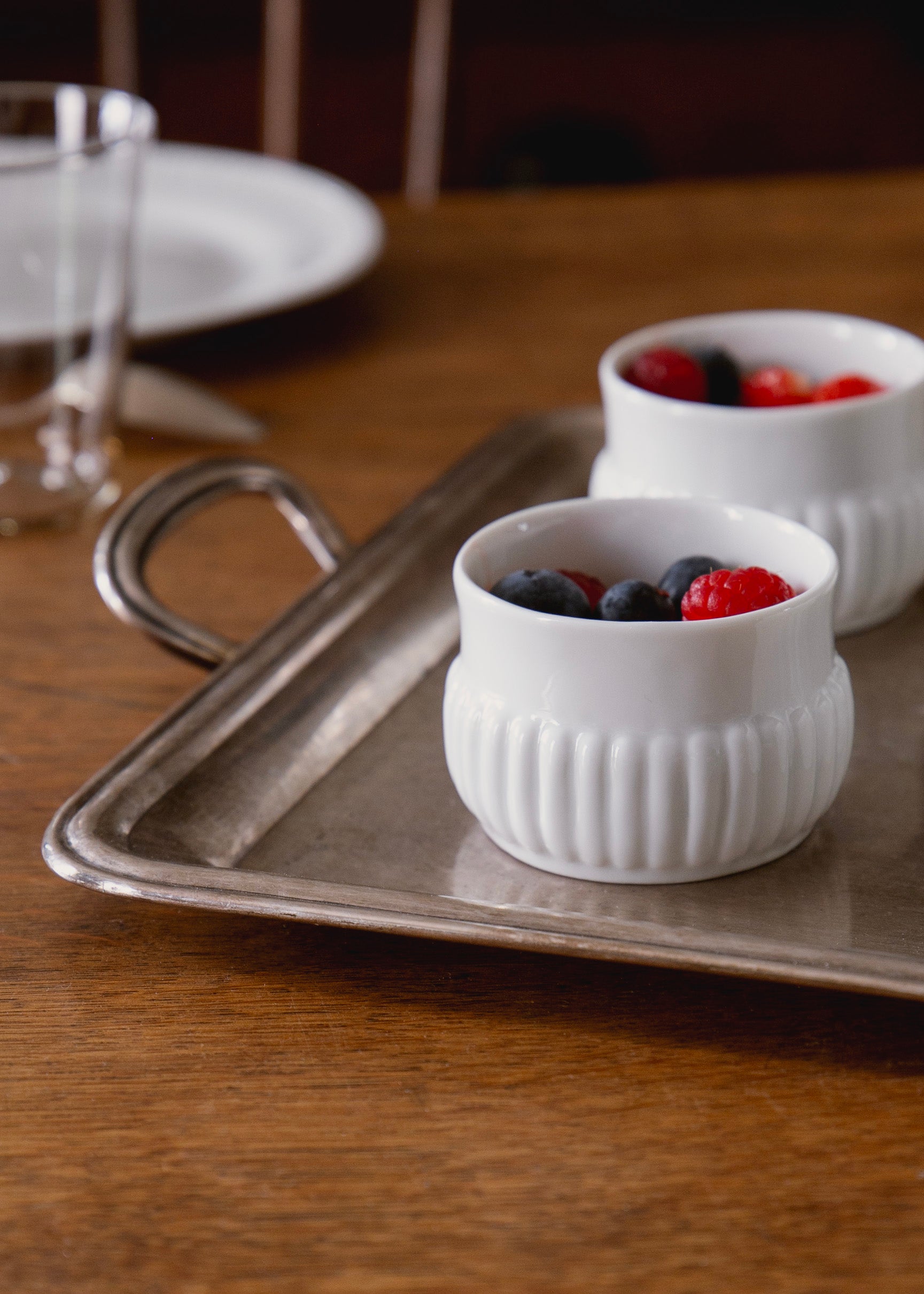 Godron ramekin in white porcelain