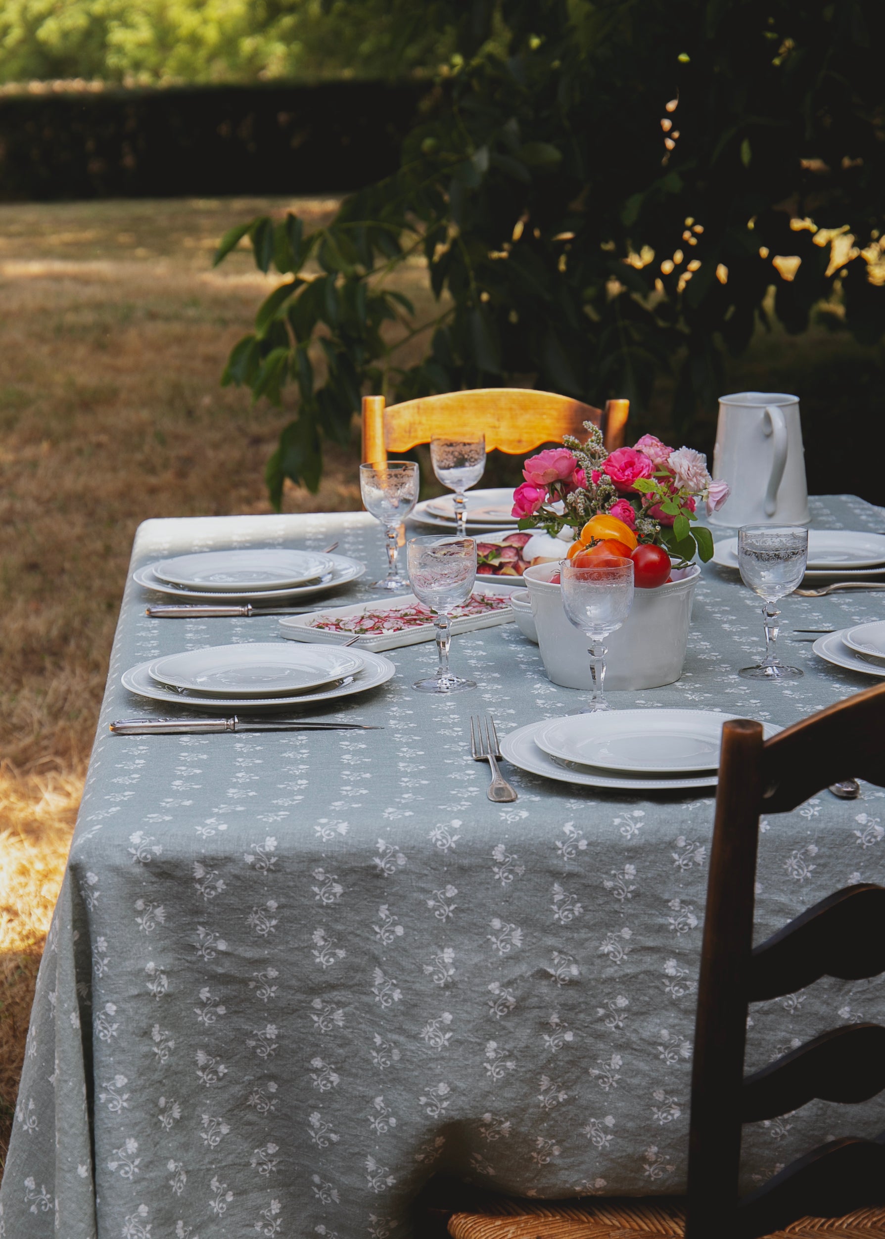 Henriette rectangular linen tablecloth 320 cm x 160 cm – Verdigris