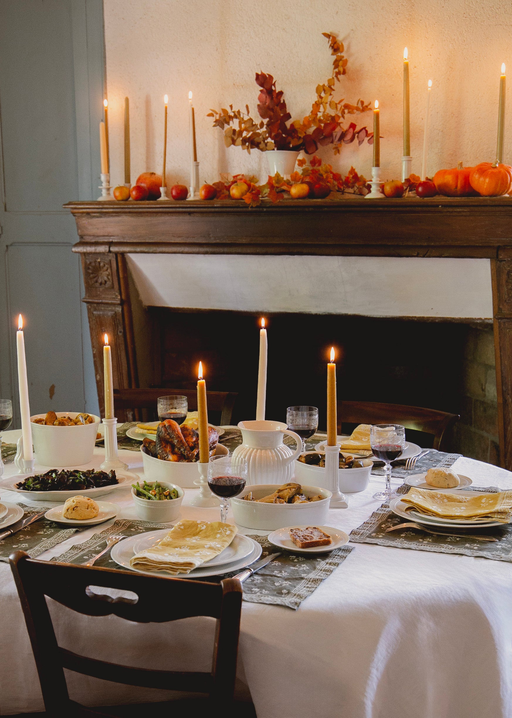 Set de table Henriette en lin imprimé - Kaki