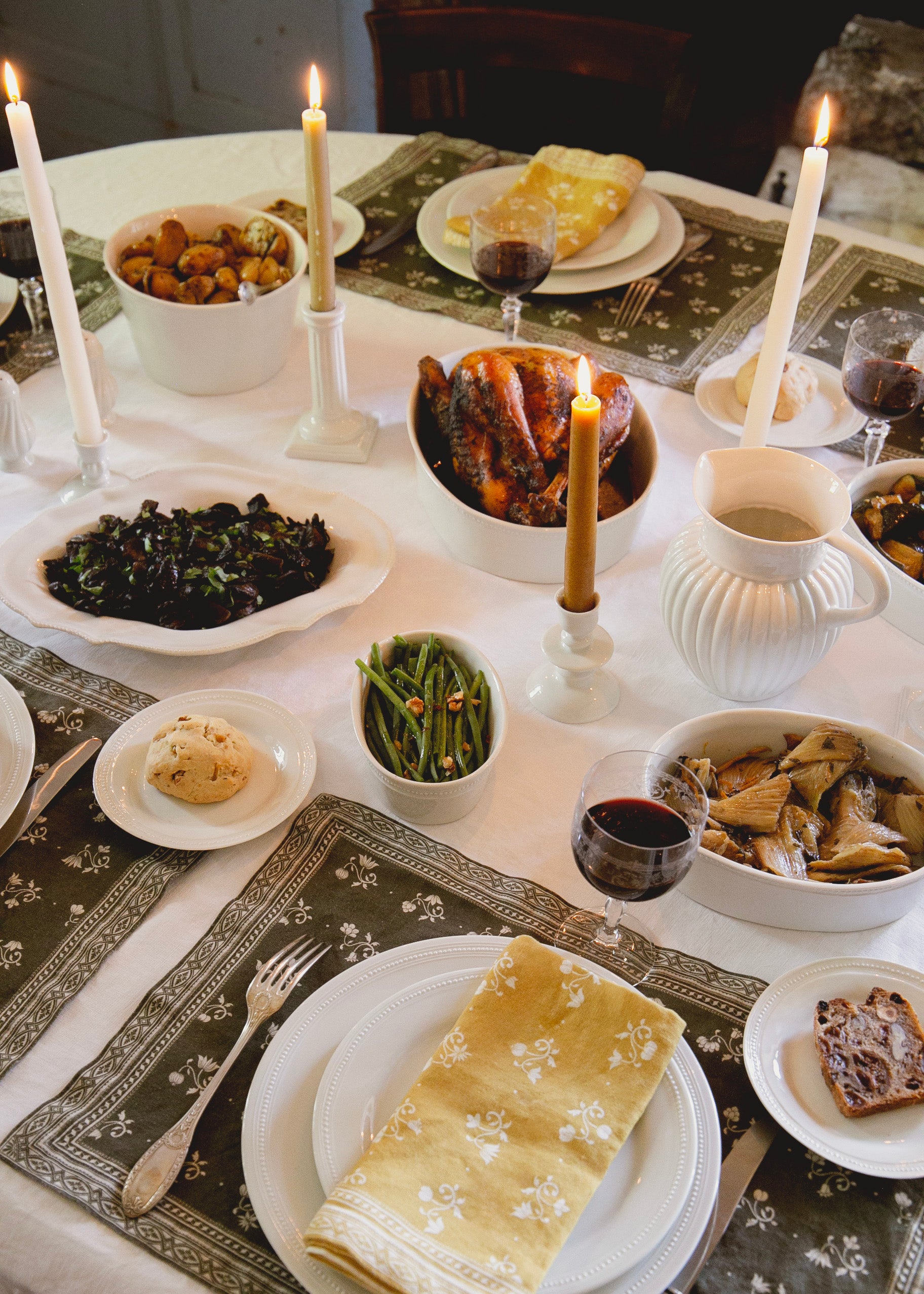 Serviette Henriette en lin imprimé - Ocre