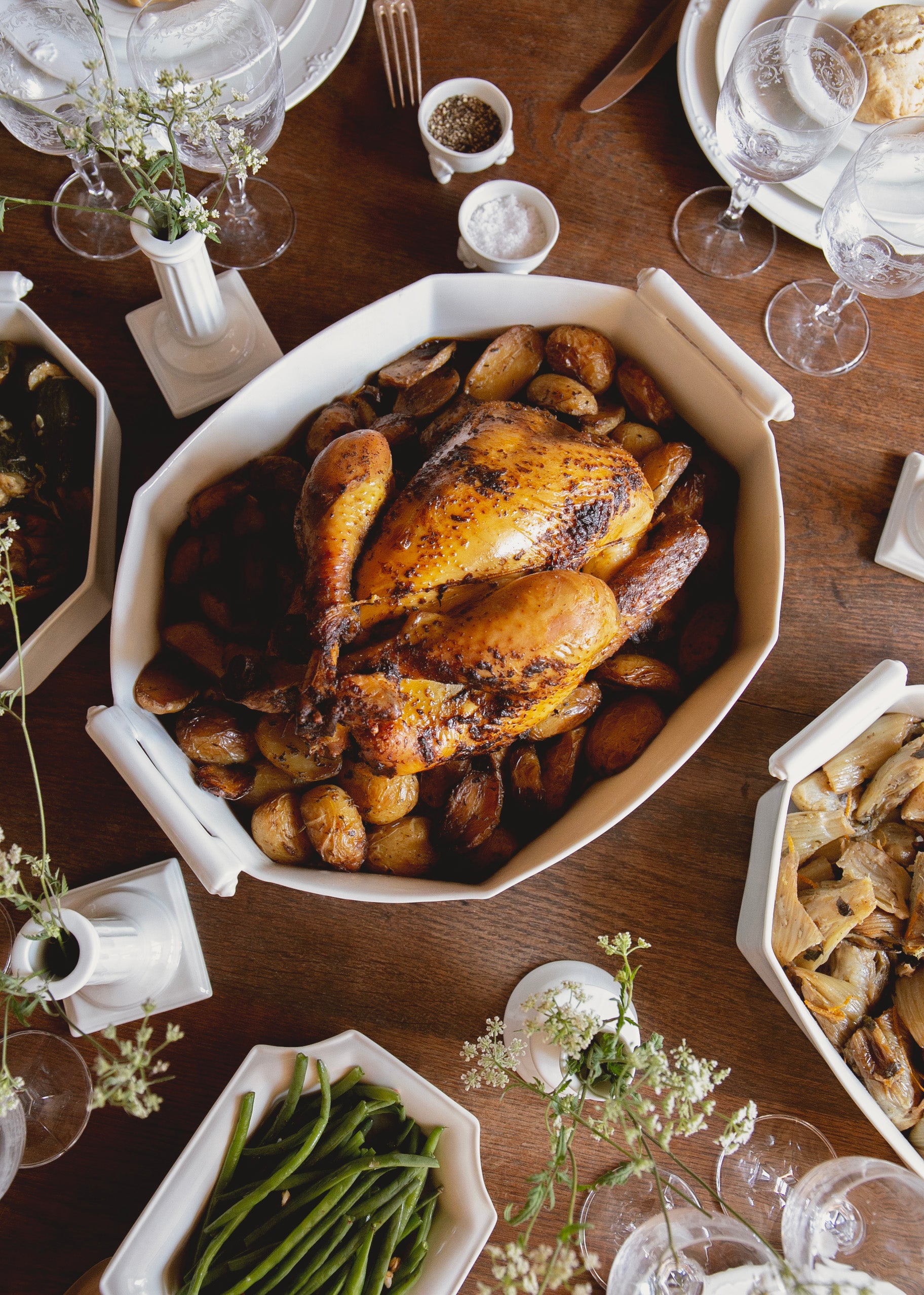 Large octagonal white porcelain baking dish