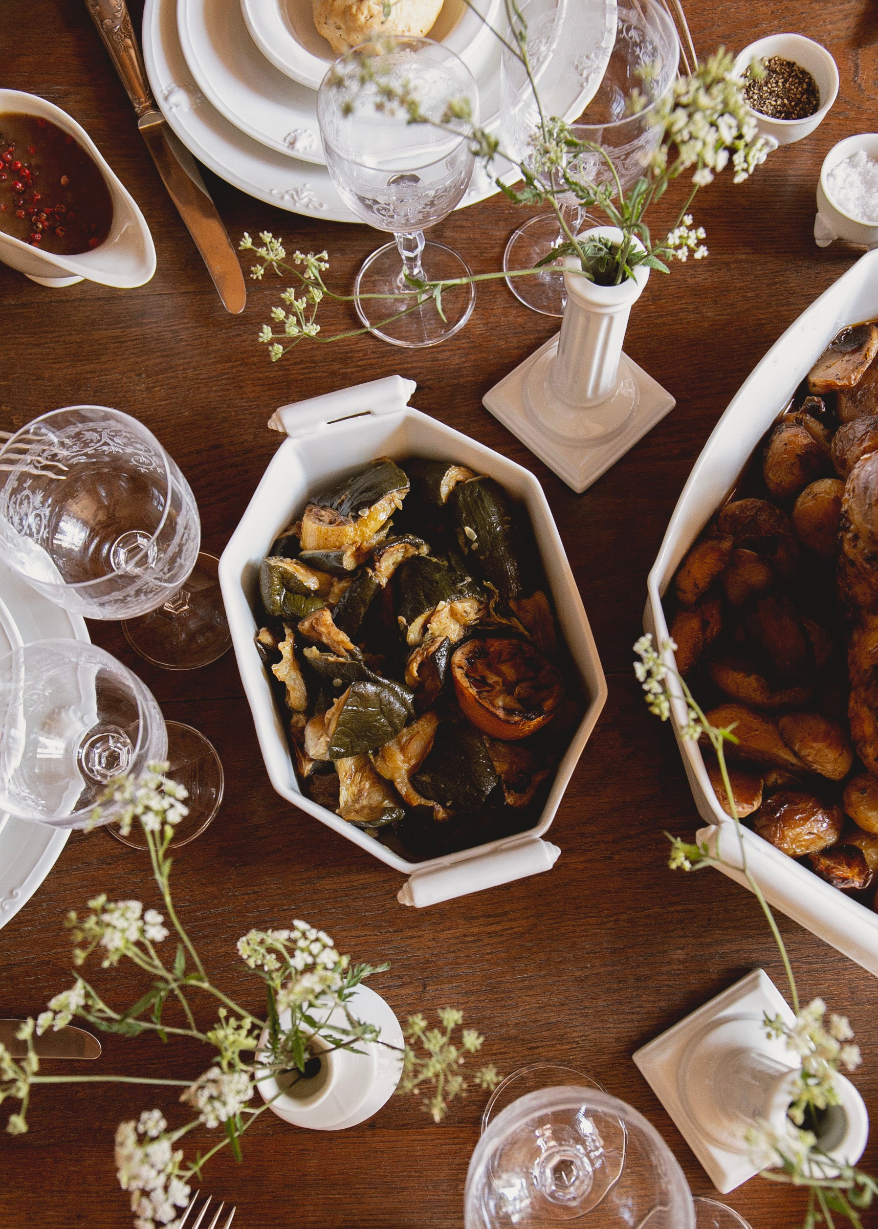 Small octagonal white porcelain baking dish