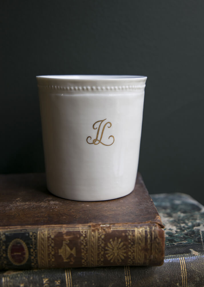 Set of 2 Louis XVI monogrammed porcelain latte cups