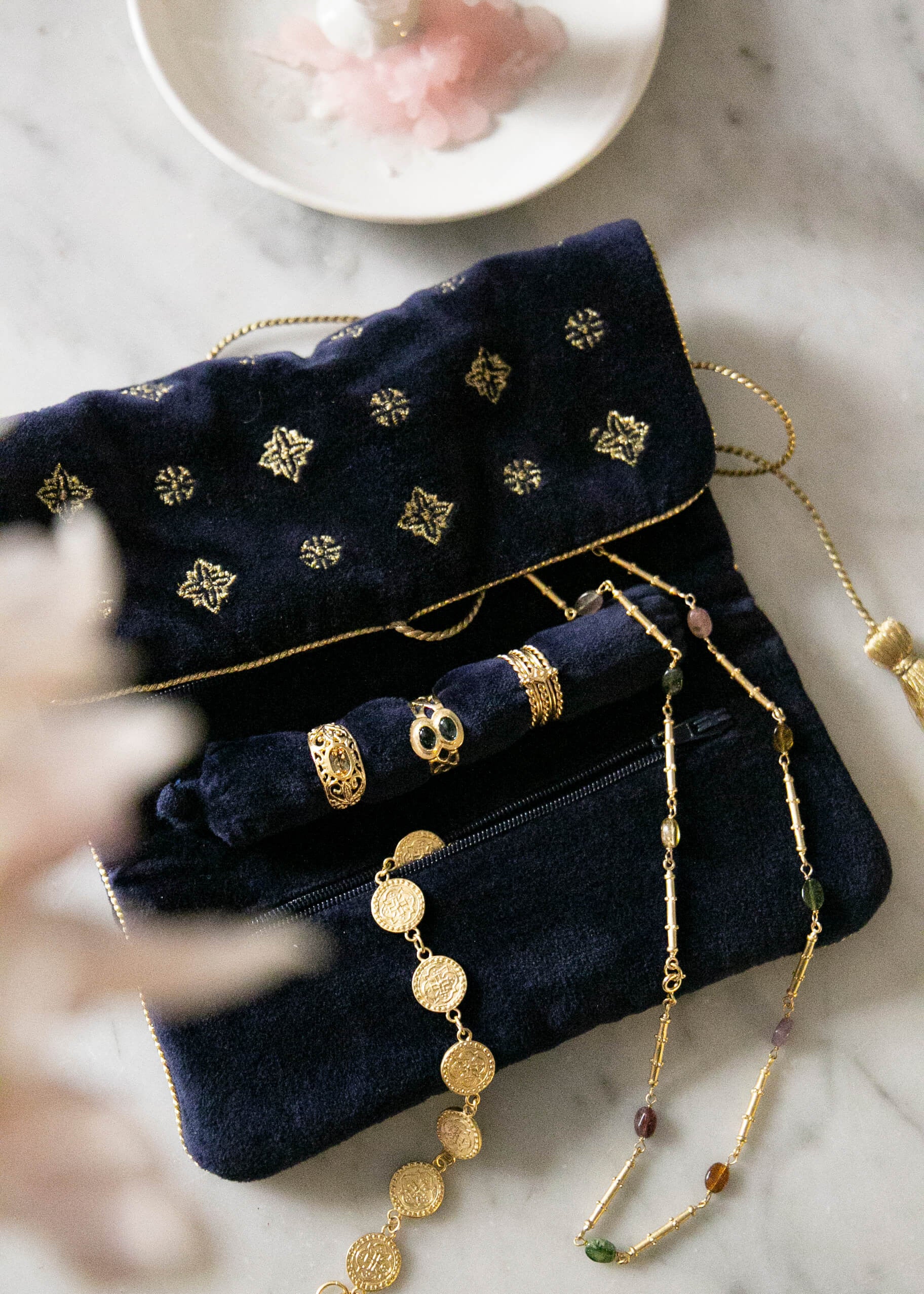 Midnight blue velvet jewelry case