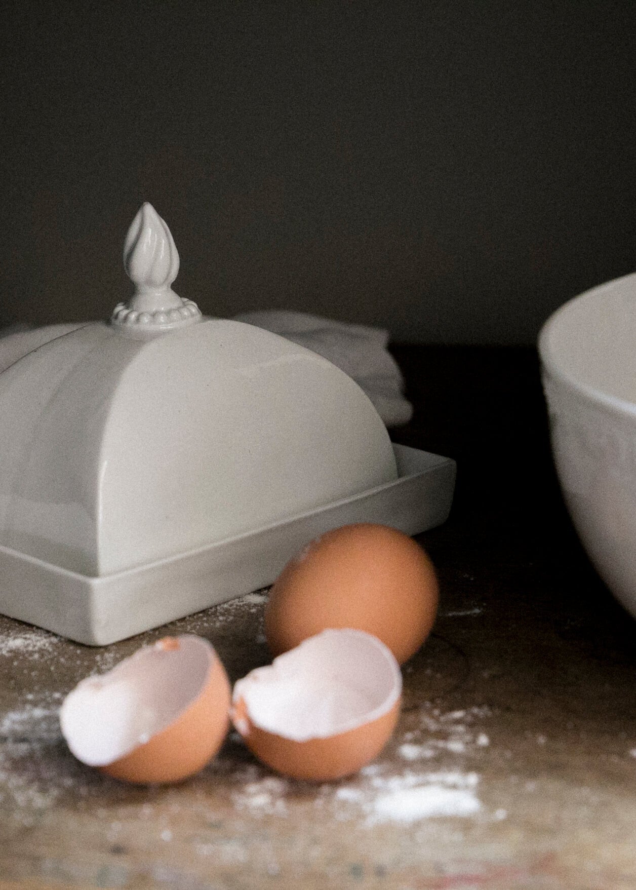 Large Simple table butter dish in white porcelain