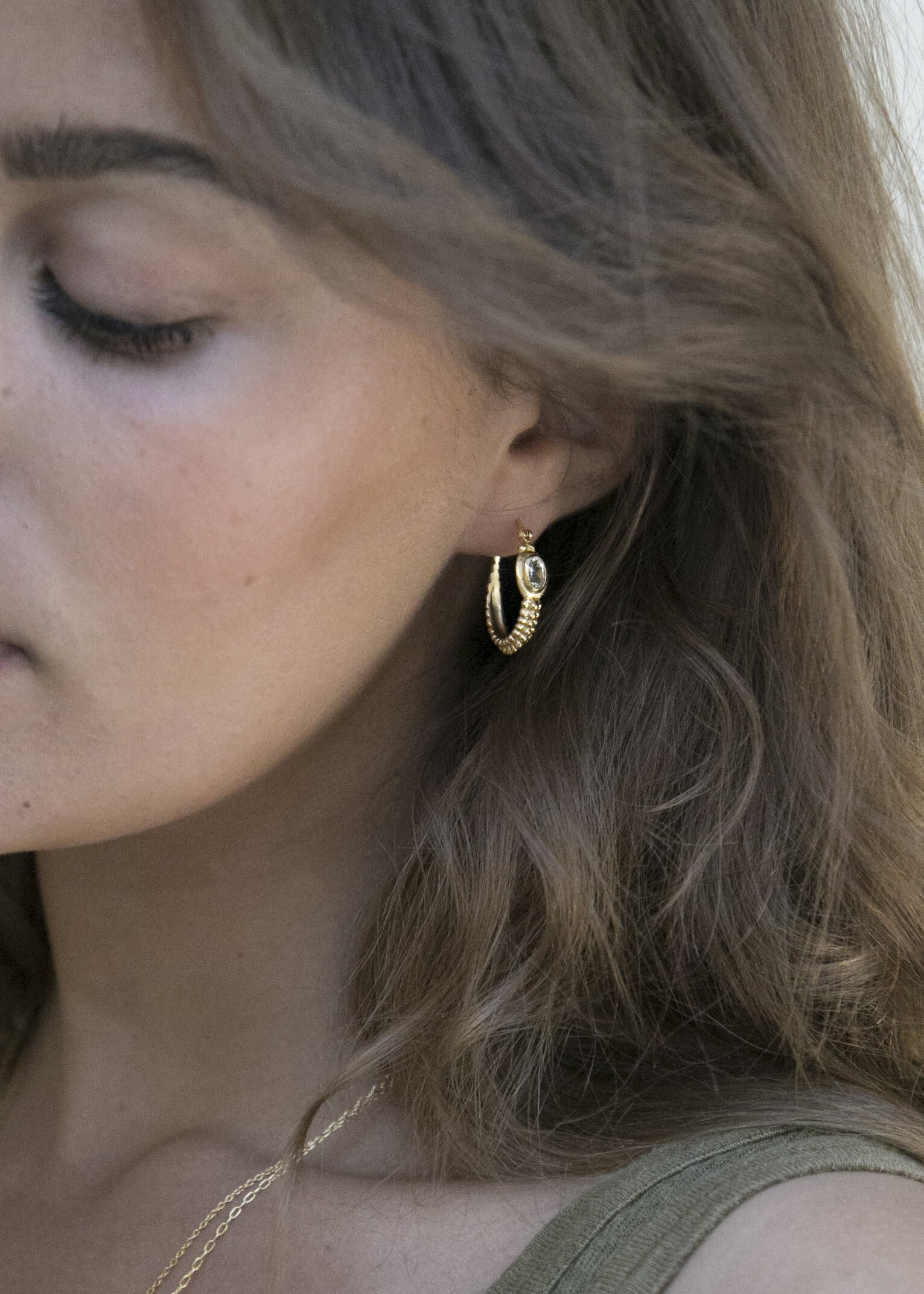 Cassiopée Silver-gilt and green amethyst hoop earrings