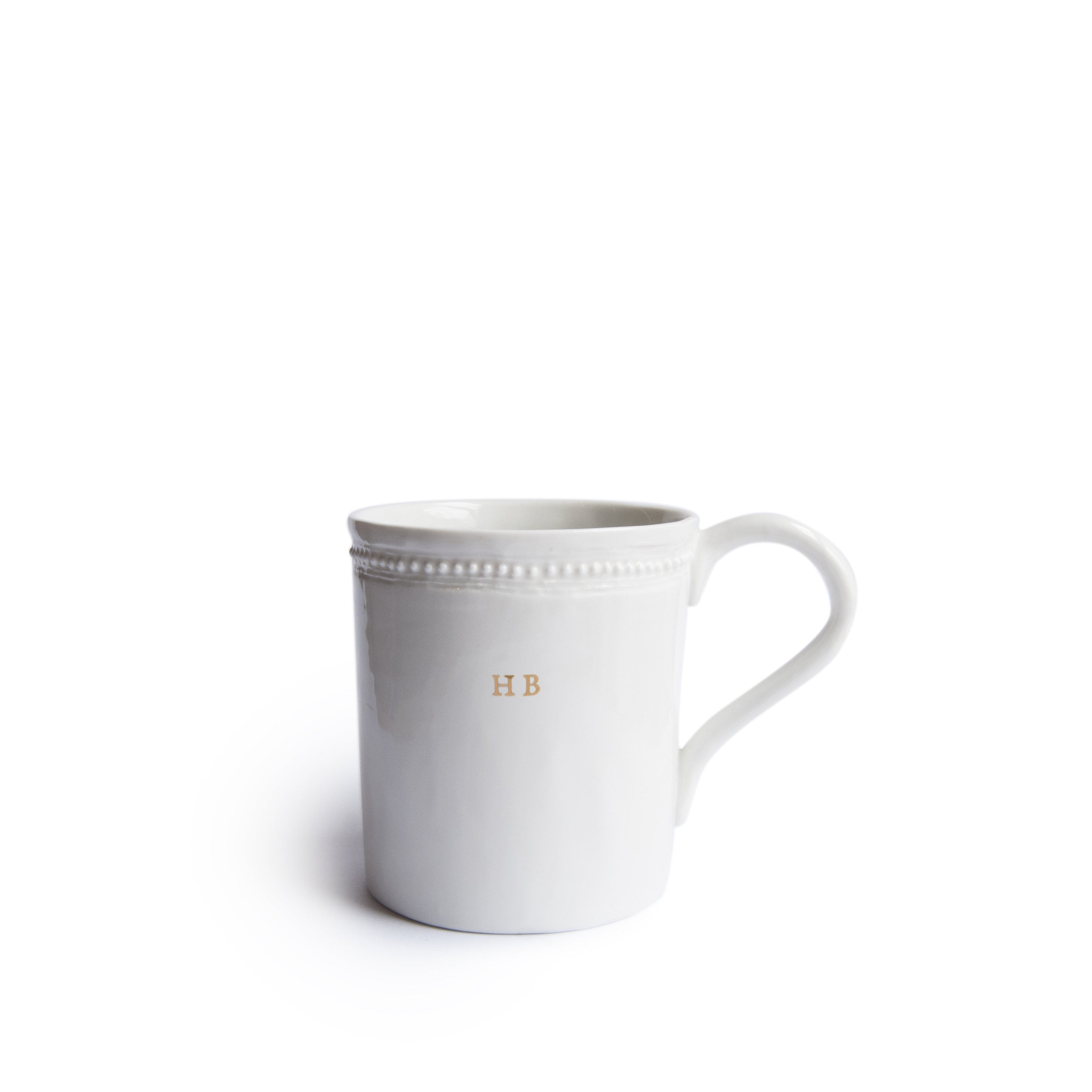 Tea mug with Louis XVI handle in white porcelain