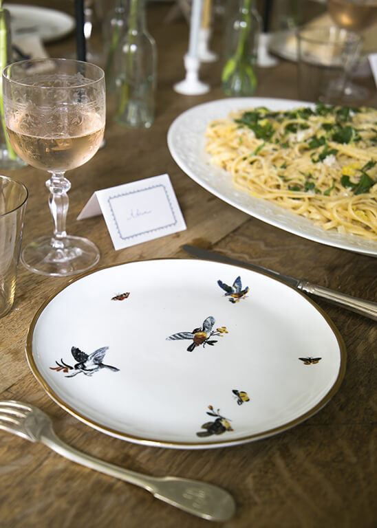 Assiette à dîner Orsini moineau en porcelaine blanche