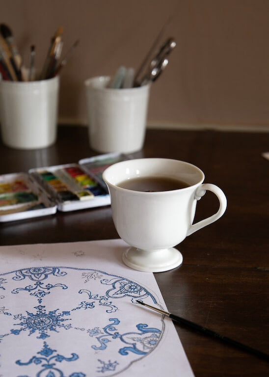 4 Tasses à Café/thé Anciennes Friederike KPM - Porcelaine Fleurie Crème - Bon état - Occasion
