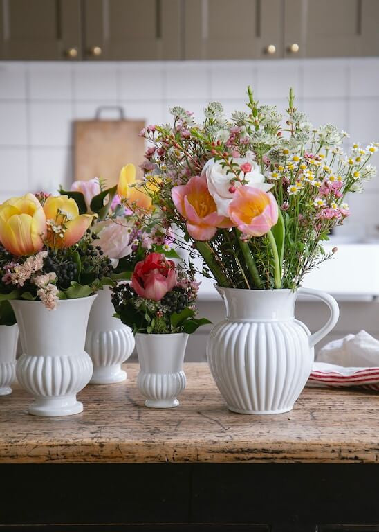 Godron pitcher in white porcelain