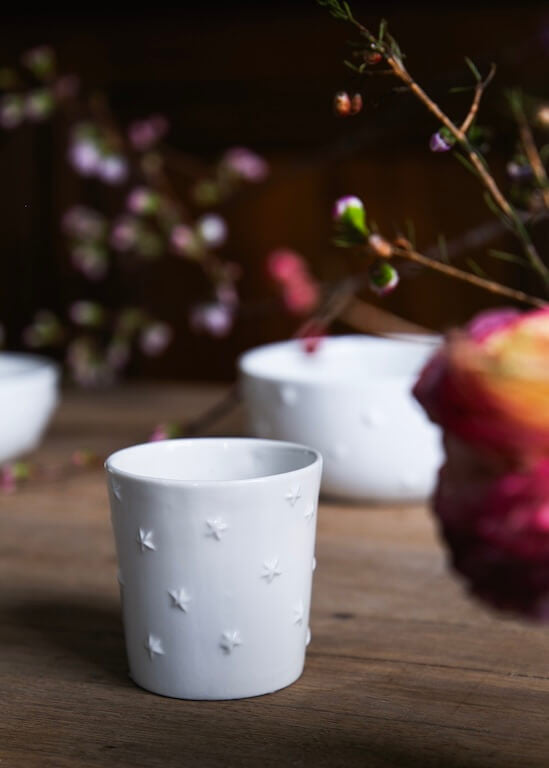 Ciel étoilé coffee tumbler in white porcelain