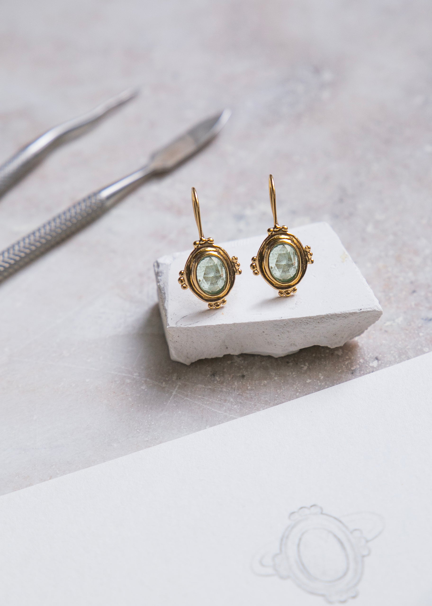 Agathe in silver-gilt and green kyanite earrings