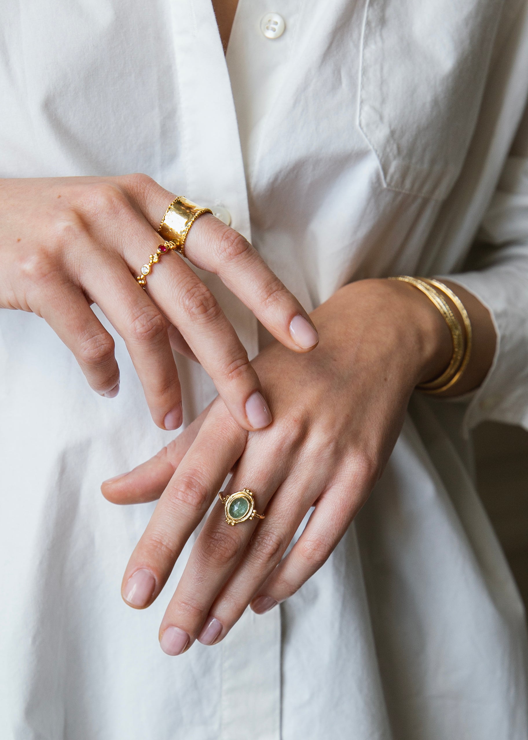 Agathe Silver-gilt and green kyanite ring