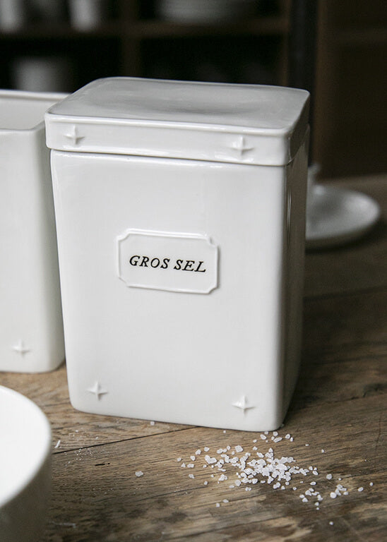 Bulk box Coarse salt in white porcelain