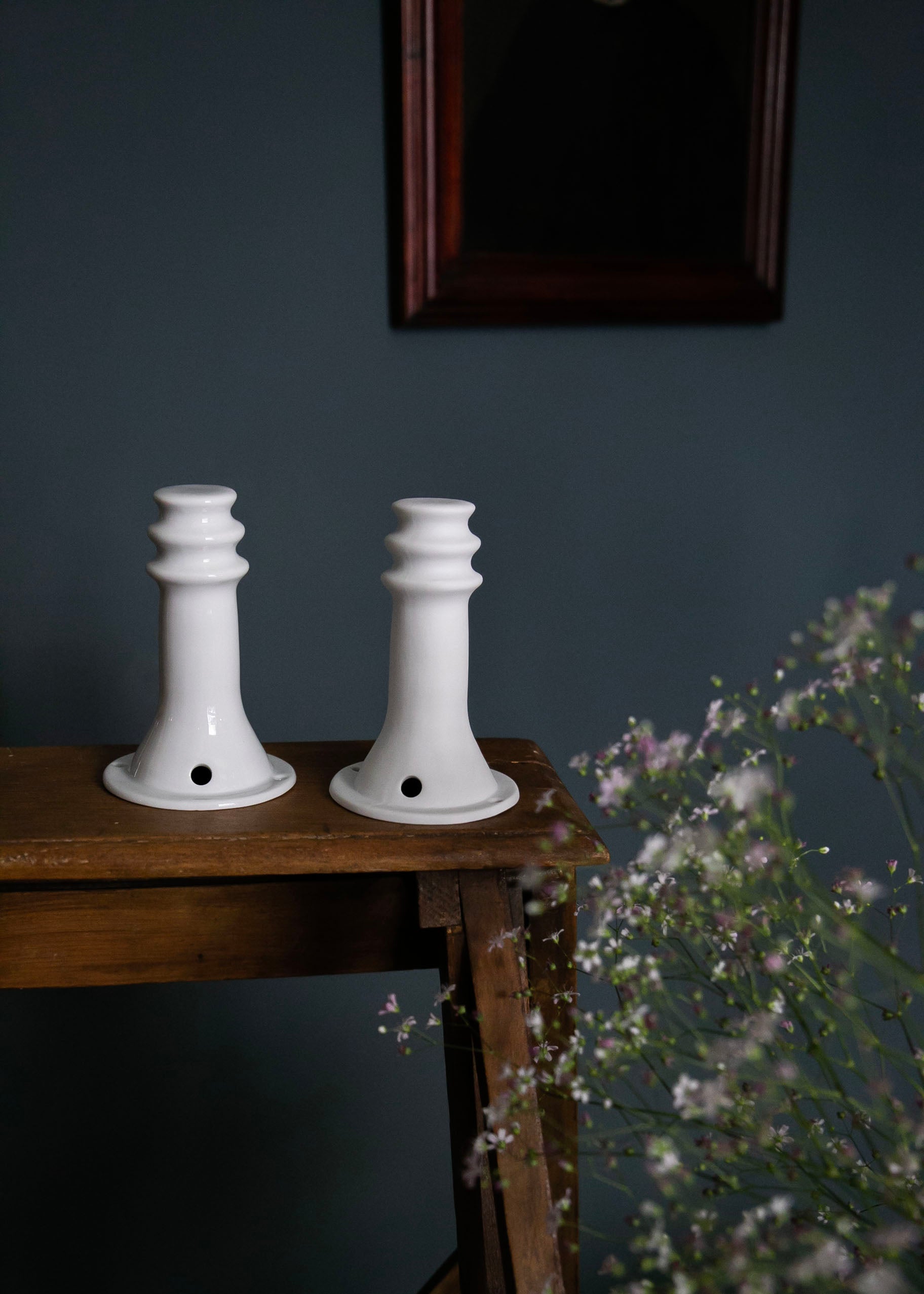 Large white porcelain wall peg with holes