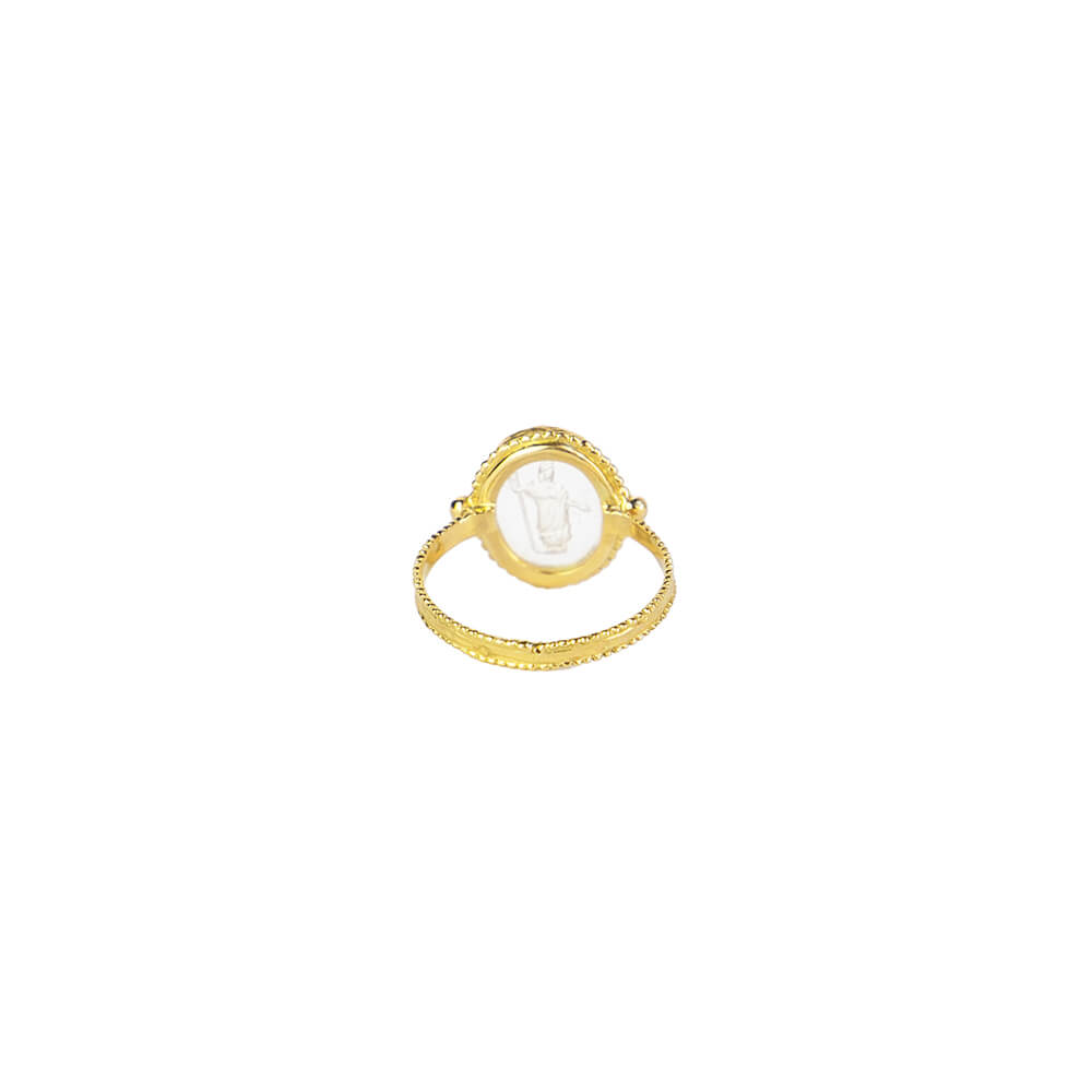 Minerva intaglio ring in 18-carat gold and rock crystal