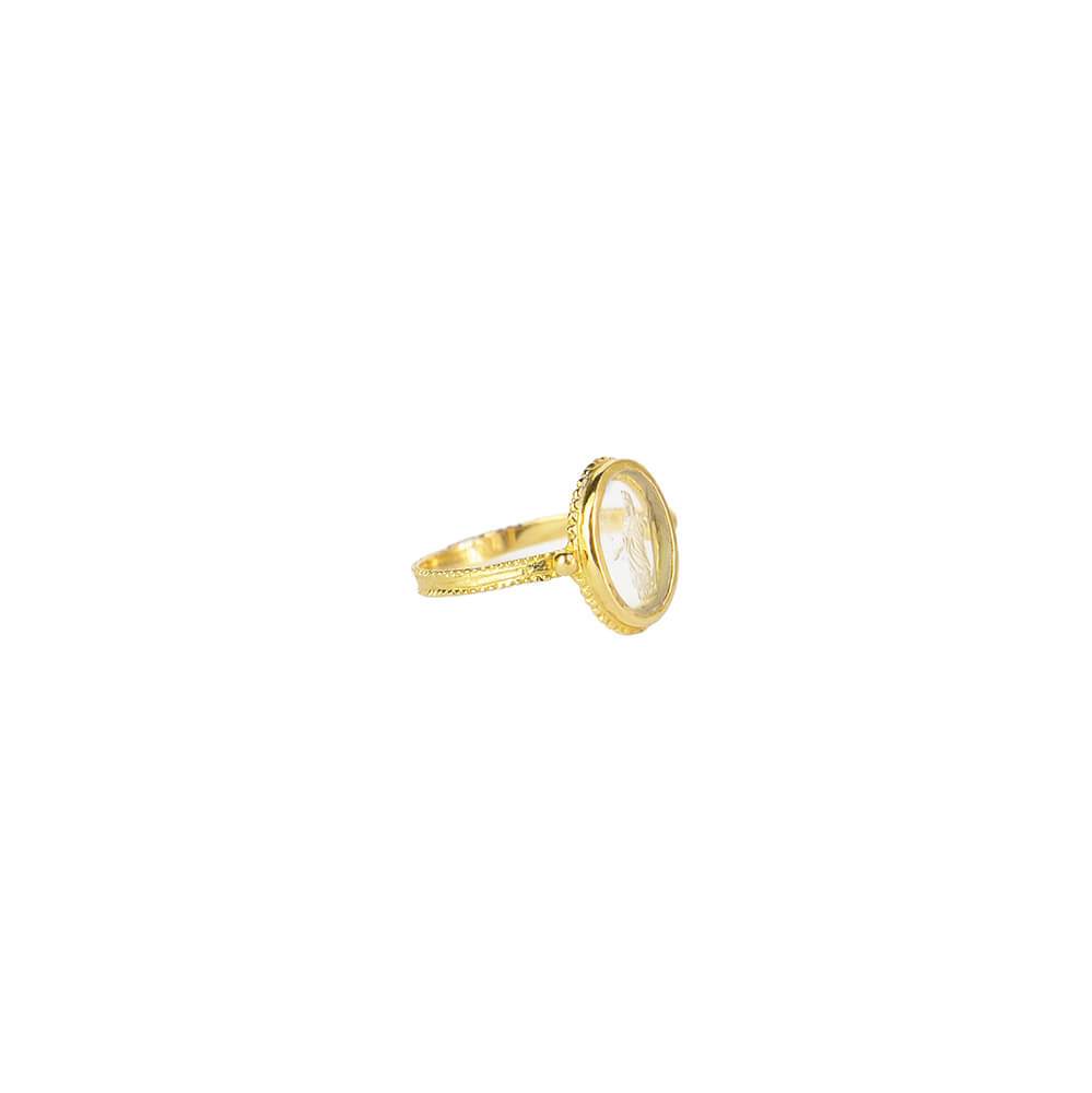 Minerva intaglio ring in 18-carat gold and rock crystal