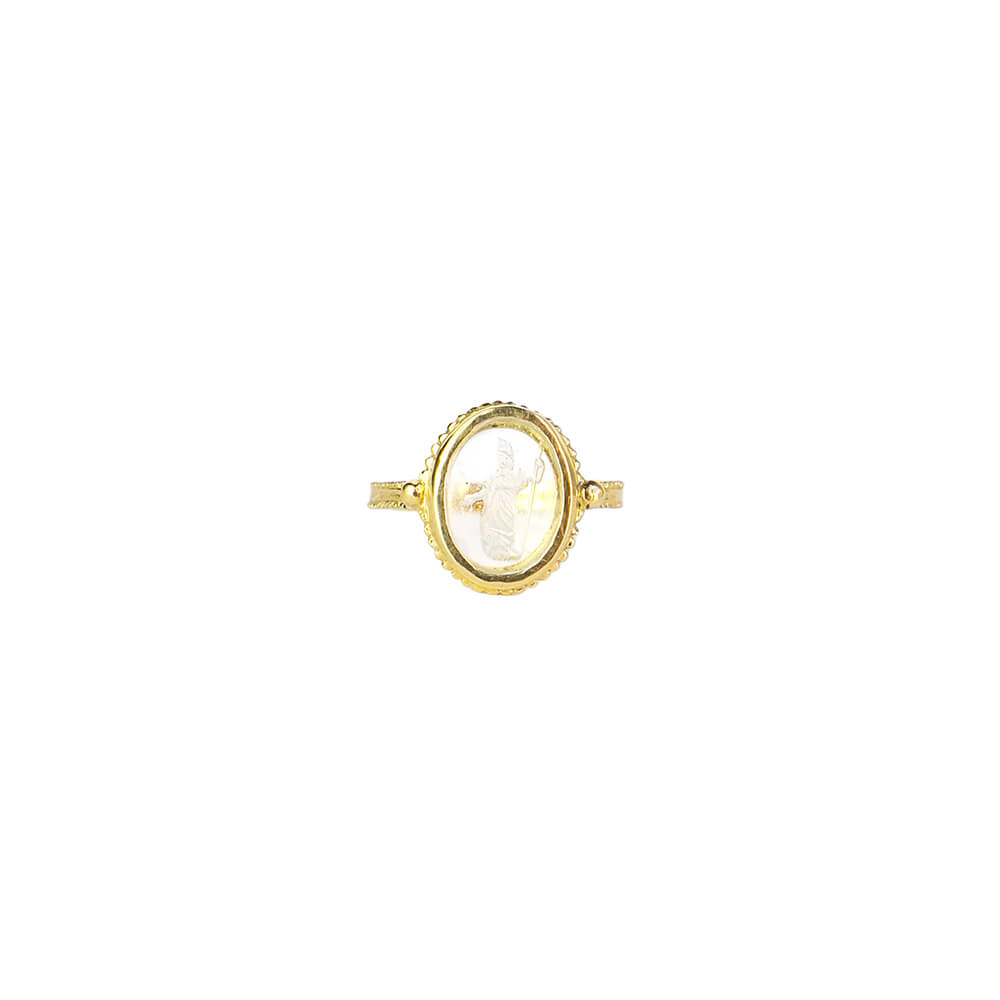 Minerva intaglio ring in 18-carat gold and rock crystal