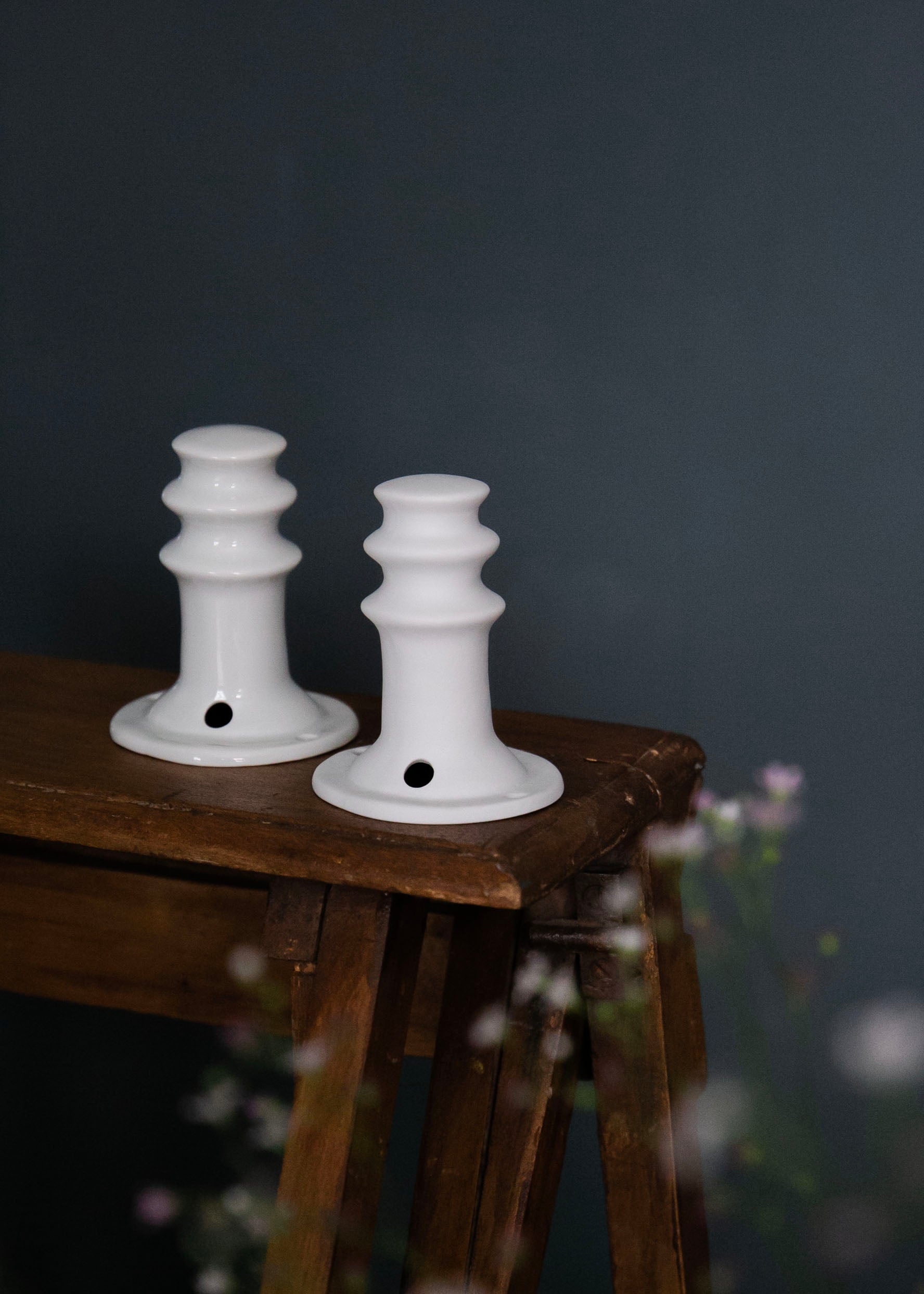 Medium white porcelain wall peg with holes