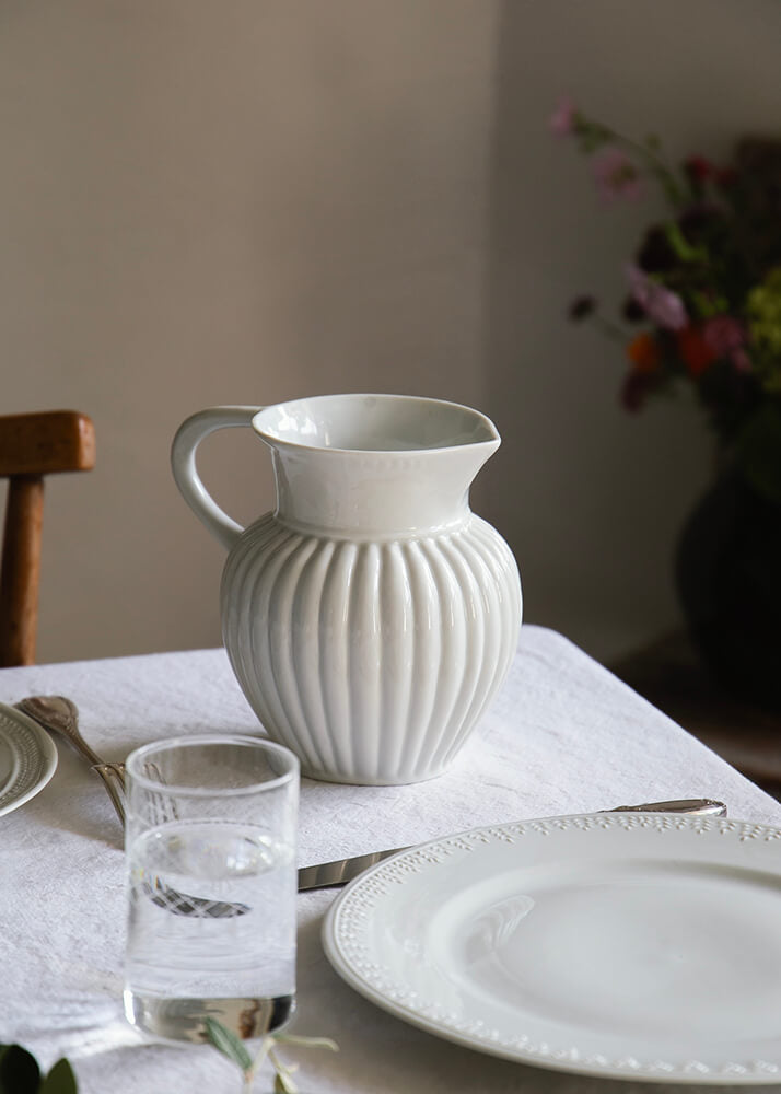 Godron pitcher in white porcelain