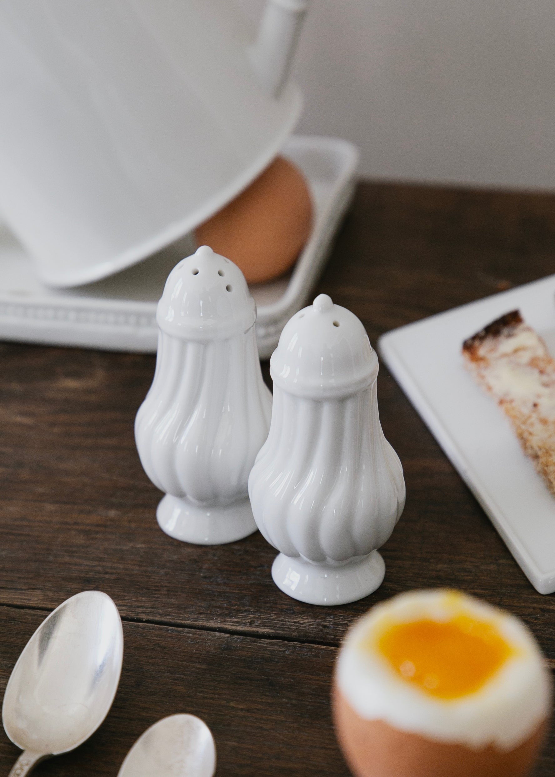 Godron salt shaker in white porcelain