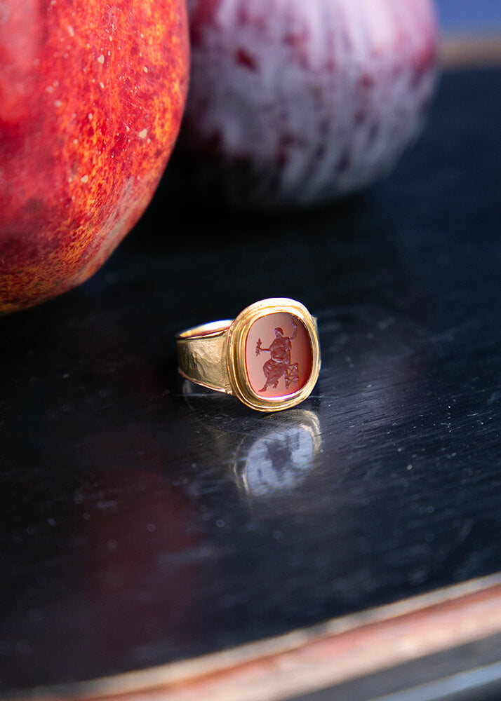 Zeus 18-karat gold and carnelian intaglio ring